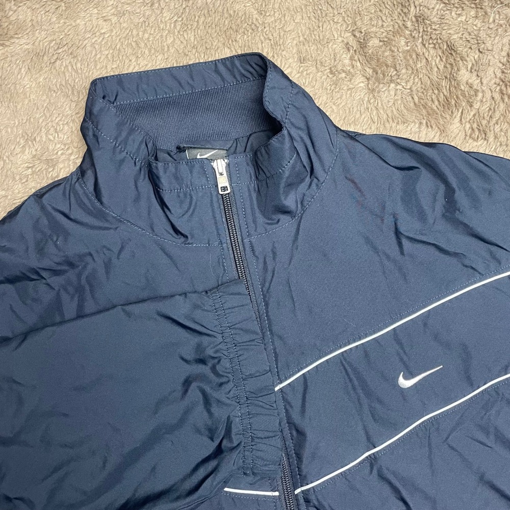 Nike Mens XXL Windbreaker Jacket Navy Blue Full Zip Mesh Lined Swoosh Track Top